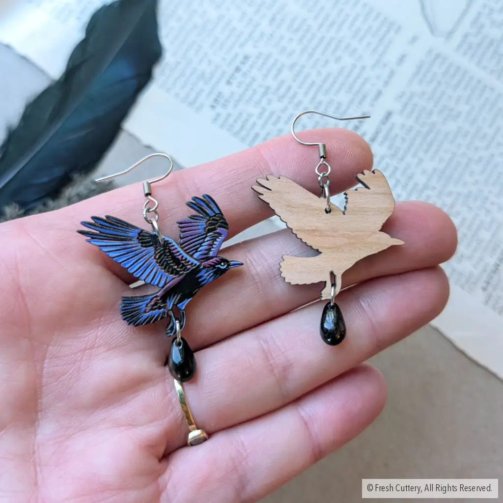 Flying Raven Earrings - Dangle and Drop Earrings