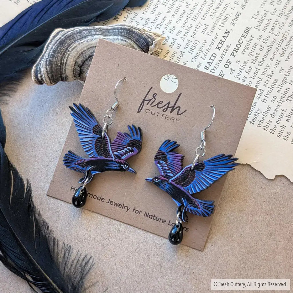 Flying Raven Earrings - Dangle and Drop Earrings