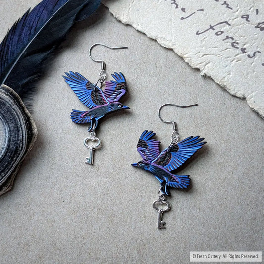 Flying Raven Earrings - Dangle and Drop Earrings