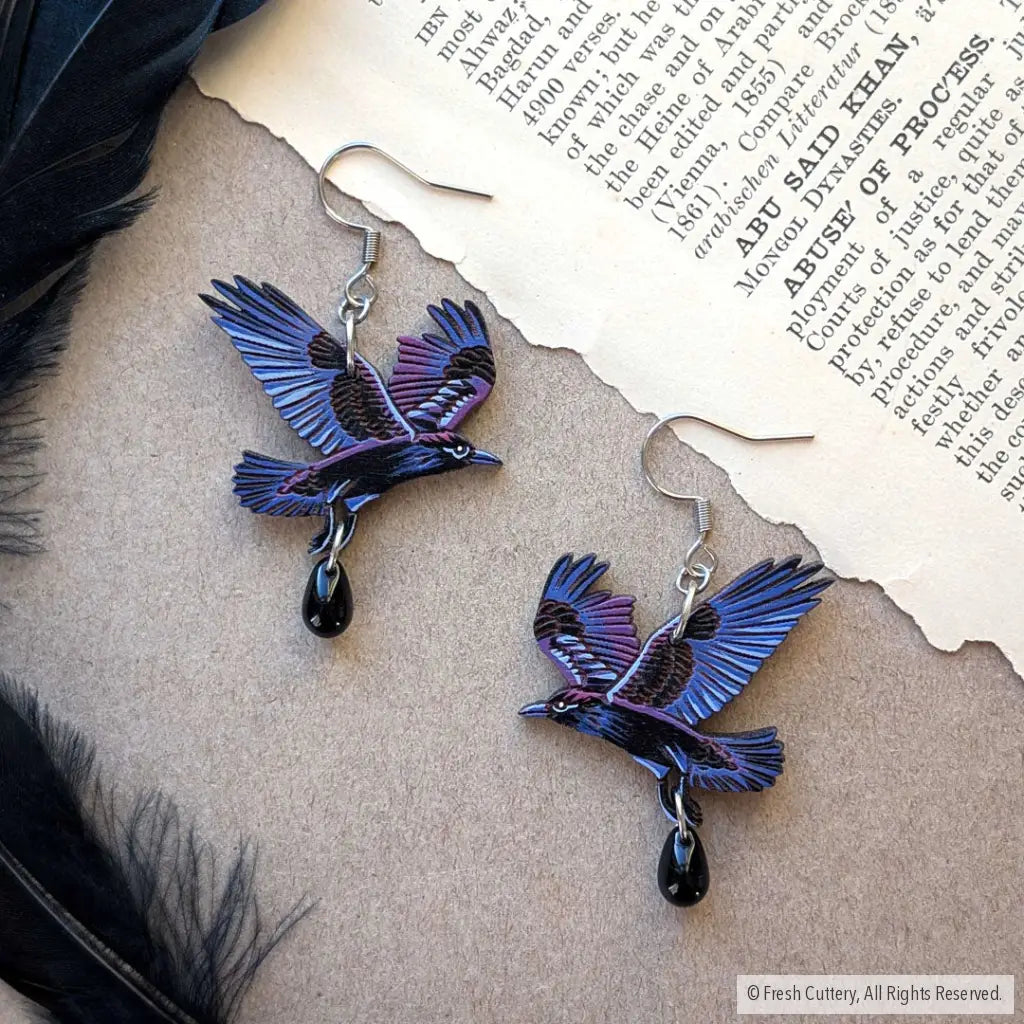 Flying Raven Earrings - Dangle and Drop Earrings