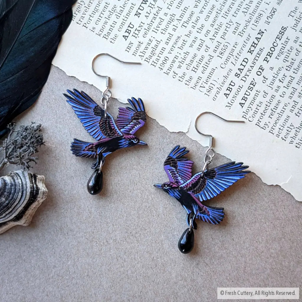 Flying Raven Earrings - With Bead - Dangle and Drop Earrings