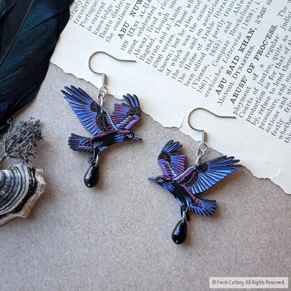 Flying Raven Earrings - With Bead - Dangle and Drop Earrings