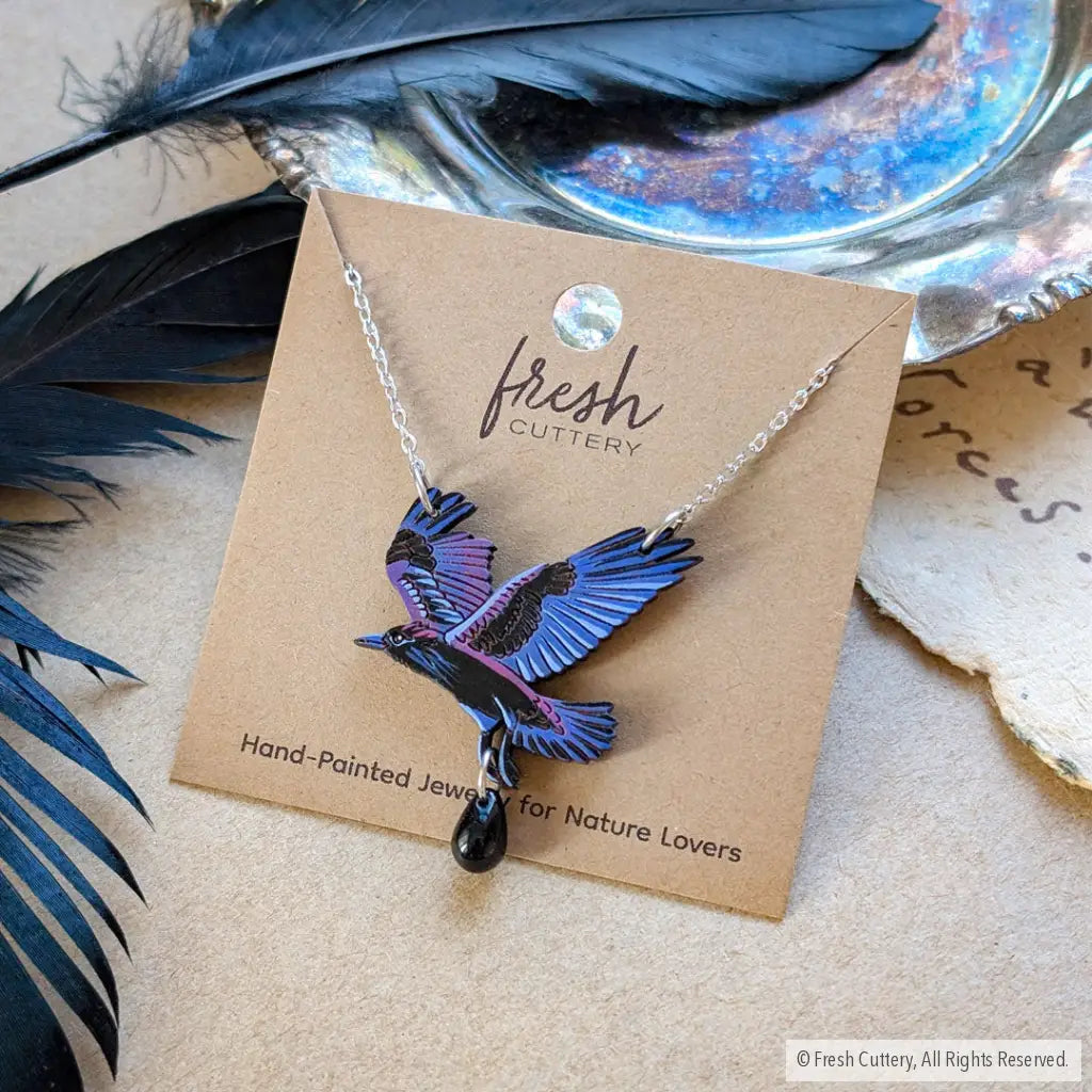 Flying Raven Necklace - With Bead - Necklaces