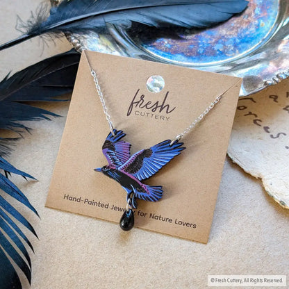 Flying Raven Necklace - With Bead - Necklaces