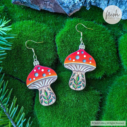 Folk Mushroom Christmas Ornament Earrings Dangle And Drop