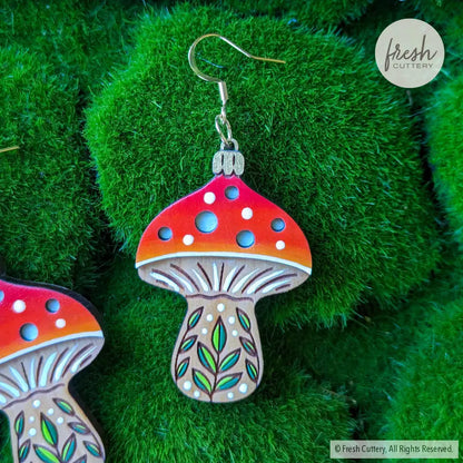 Folk Mushroom Christmas Ornament Earrings Dangle And Drop