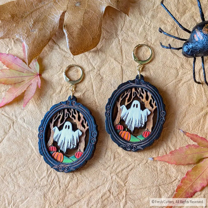 Framed Sheet Ghost Earrings Gold Leverbacks Dangle and Drop Earrings
