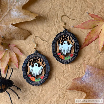 Framed Sheet Ghost Earrings Gold Ear Wires Dangle and Drop Earrings