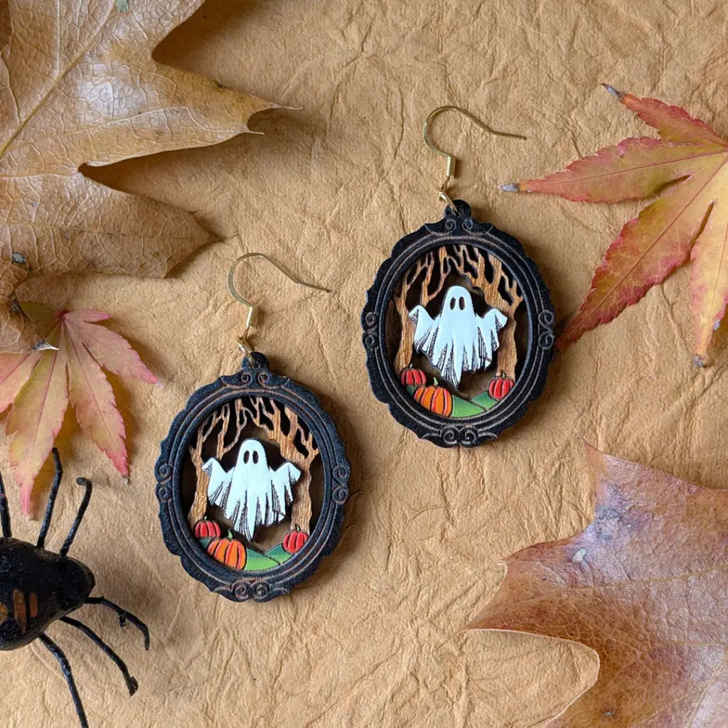 Framed Sheet Ghost Earrings Gold Ear Wires Dangle and Drop Earrings