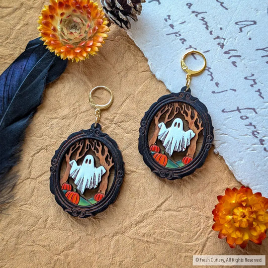 Framed Sheet Ghost Earrings - Gold Leverbacks - Dangle and Drop Earrings