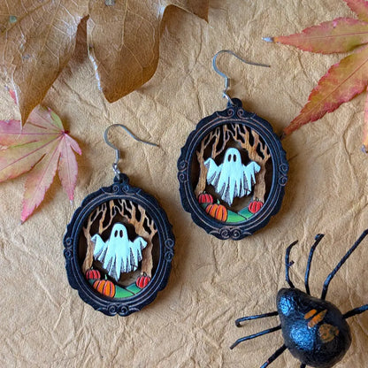 Framed Sheet Ghost Earrings Silver Ear Wires Dangle and Drop Earrings