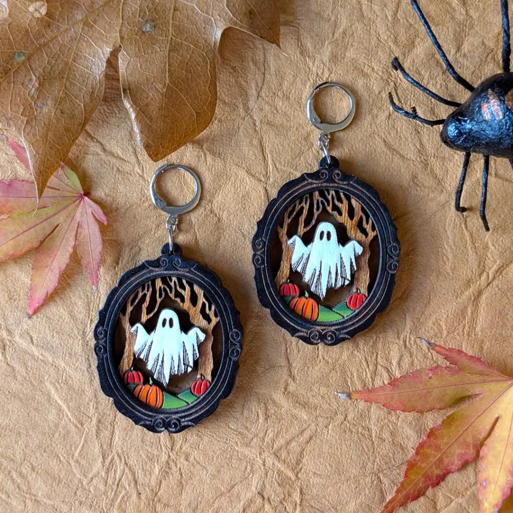 Framed Sheet Ghost Earrings Silver Leverbacks Dangle and Drop Earrings