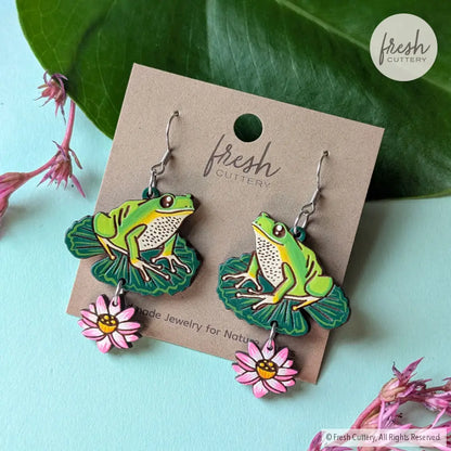 Tree Frog Statement Earrings Dangle and Drop Earrings