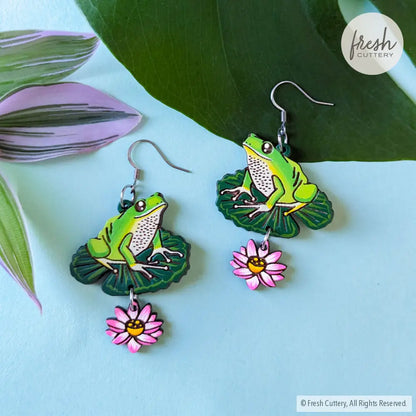Tree Frog Statement Earrings Silver Ear Wires Dangle And Drop