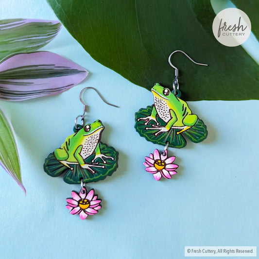 Tree Frog Statement Earrings Silver Ear Wires Dangle And Drop