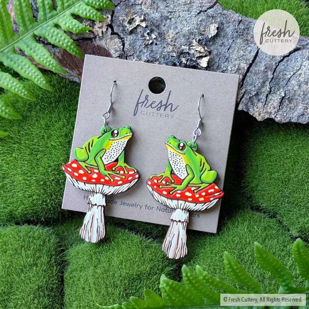 Frog Mushroom Earrings Dangle and Drop Earrings