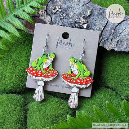 Frog Mushroom Earrings Dangle and Drop Earrings