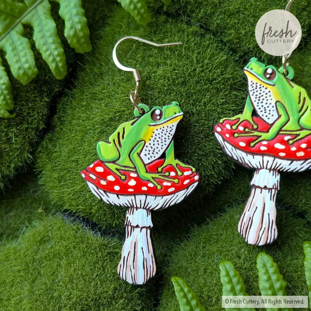 Frog Mushroom Earrings Dangle and Drop Earrings