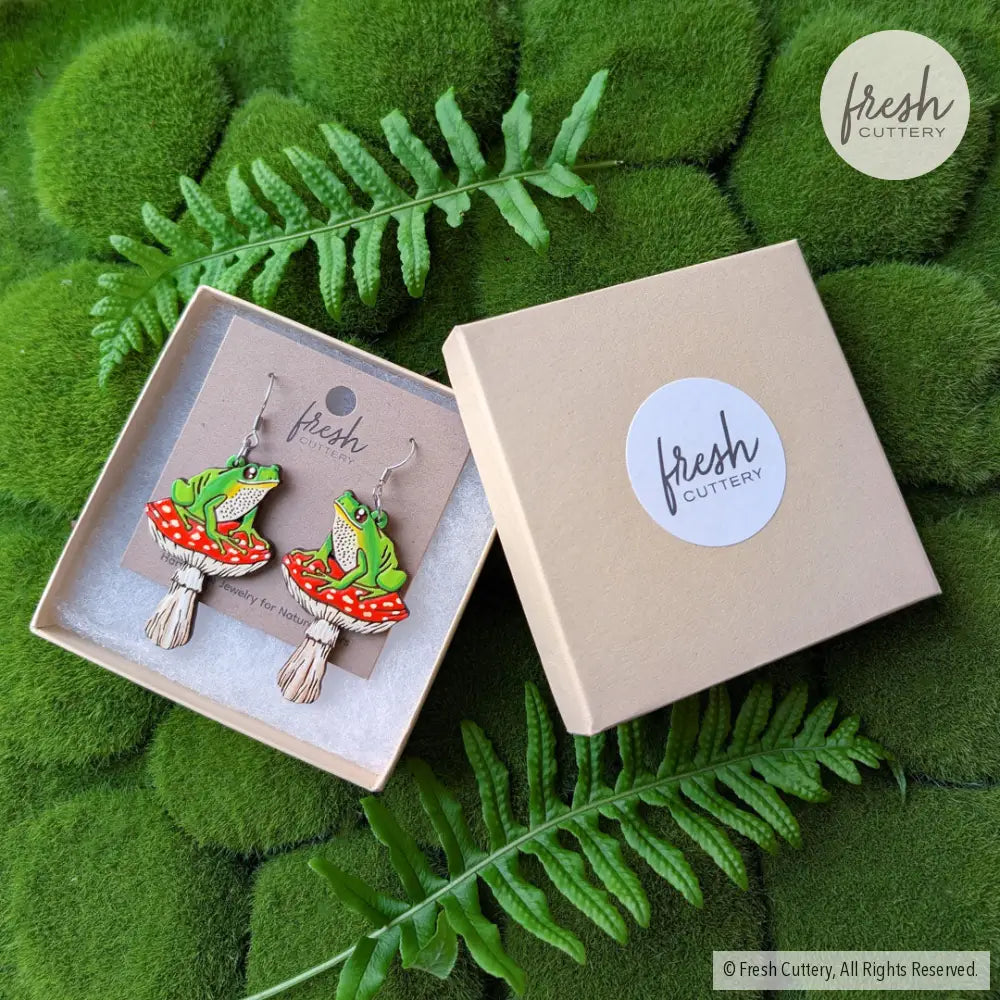 Frog Mushroom Earrings Dangle and Drop Earrings