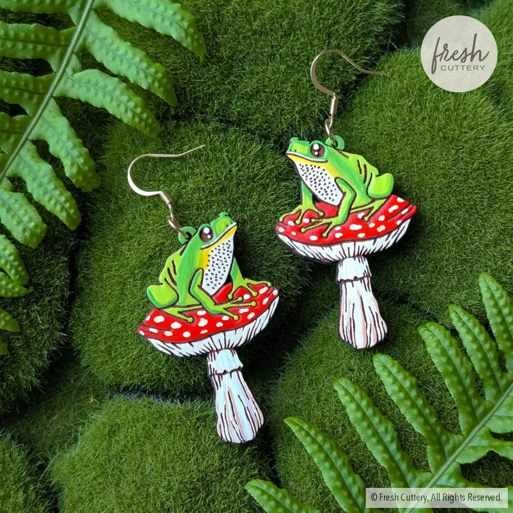 Frog Mushroom Earrings Dangle and Drop Earrings