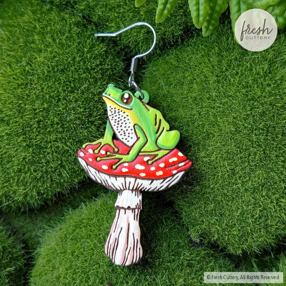 Frog Mushroom Earrings Dangle and Drop Earrings