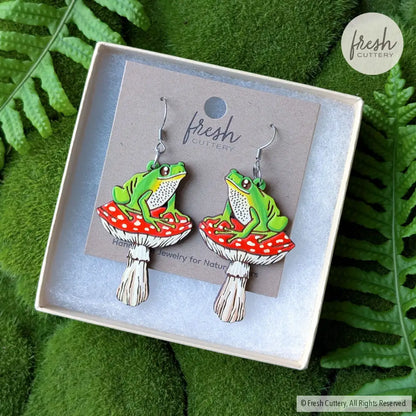 Frog Mushroom Earrings Dangle and Drop Earrings