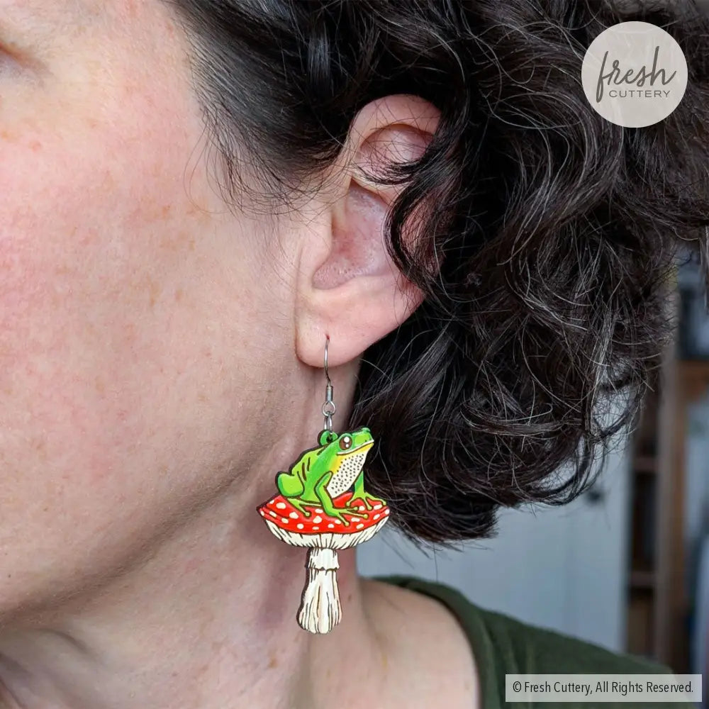 Frog Mushroom Earrings Dangle and Drop Earrings