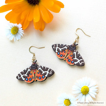 Garden Tiger Moth Earrings - Gold Ear Wires - Dangle and Drop Earrings