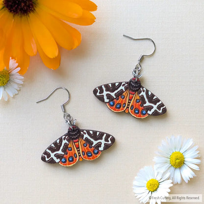 Garden Tiger Moth Earrings - Silver Ear Wires - Dangle and Drop Earrings