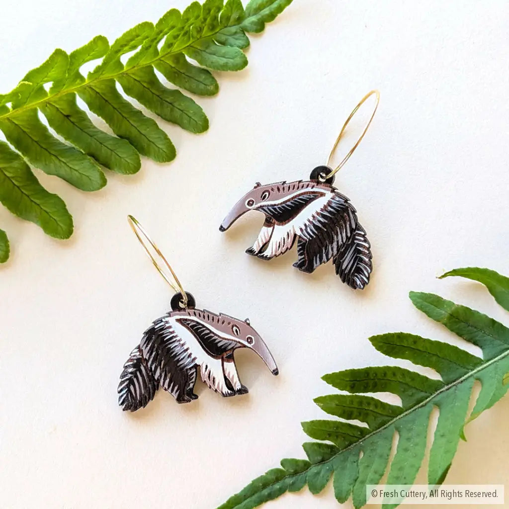 Giant Anteater Earrings Gold Hoops Dangle and Drop Earrings