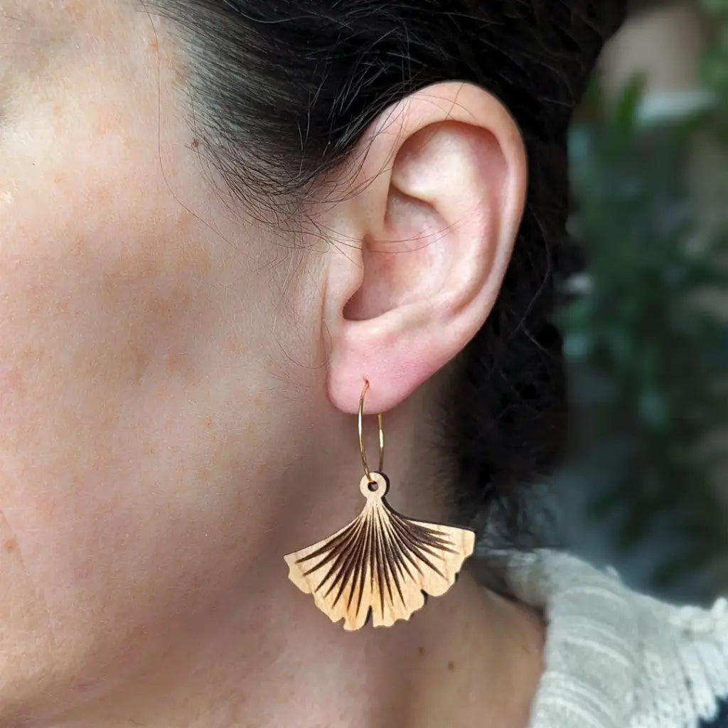 Ginkgo Leaf Hoop Earrings Dangle And Drop