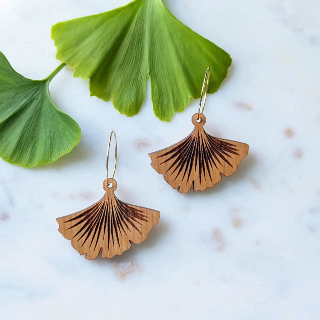 Ginkgo Leaf Hoop Earrings Dangle And Drop