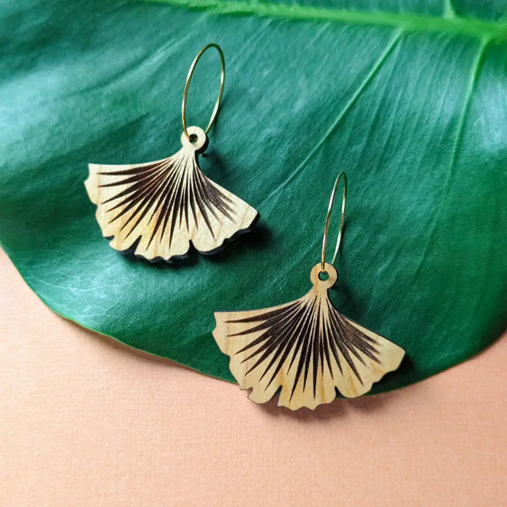 Ginkgo Leaf Hoop Earrings Dangle And Drop