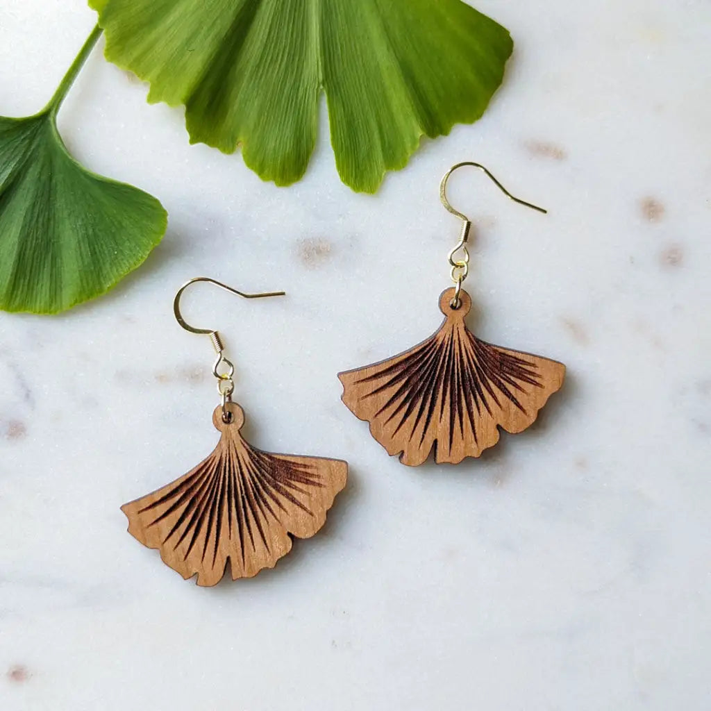 Ginkgo Leaf Hoop Earrings Gold Ear Wires Dangle And Drop