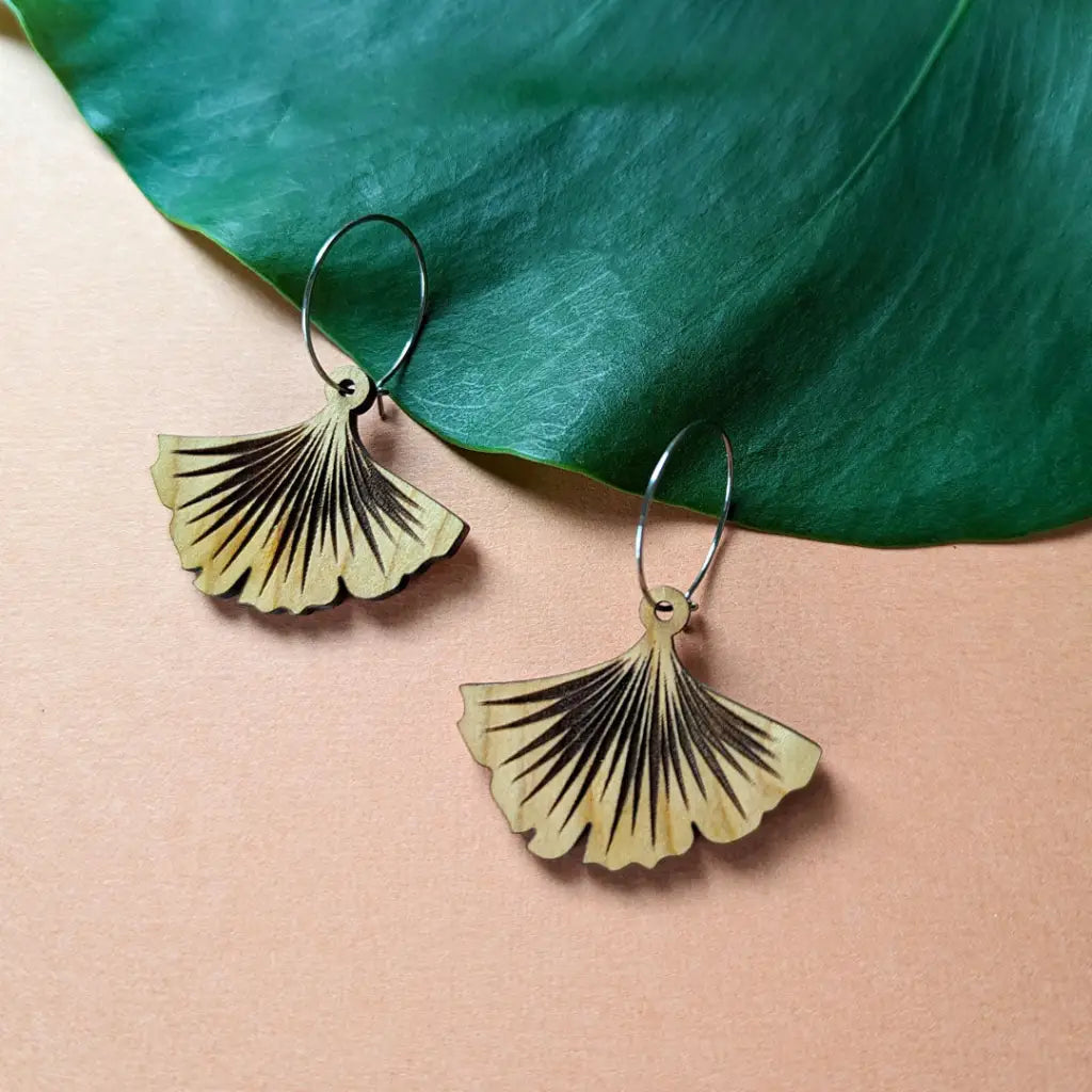 Ginkgo Leaf Hoop Earrings Silver Hoops Dangle And Drop