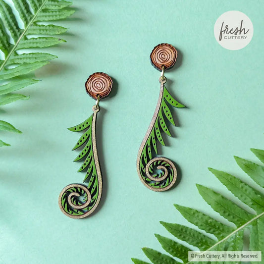 Golden Fiddlehead Fern Earrings Dangle And Drop