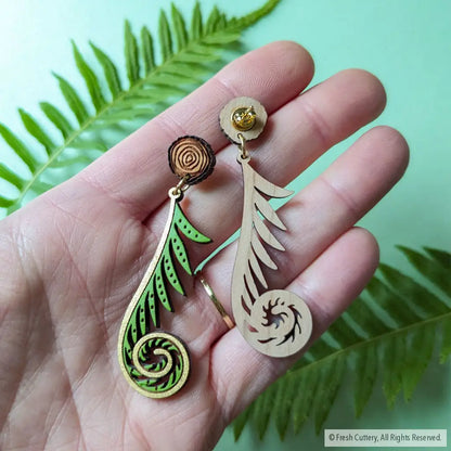 Golden Fiddlehead Fern Earrings Dangle And Drop