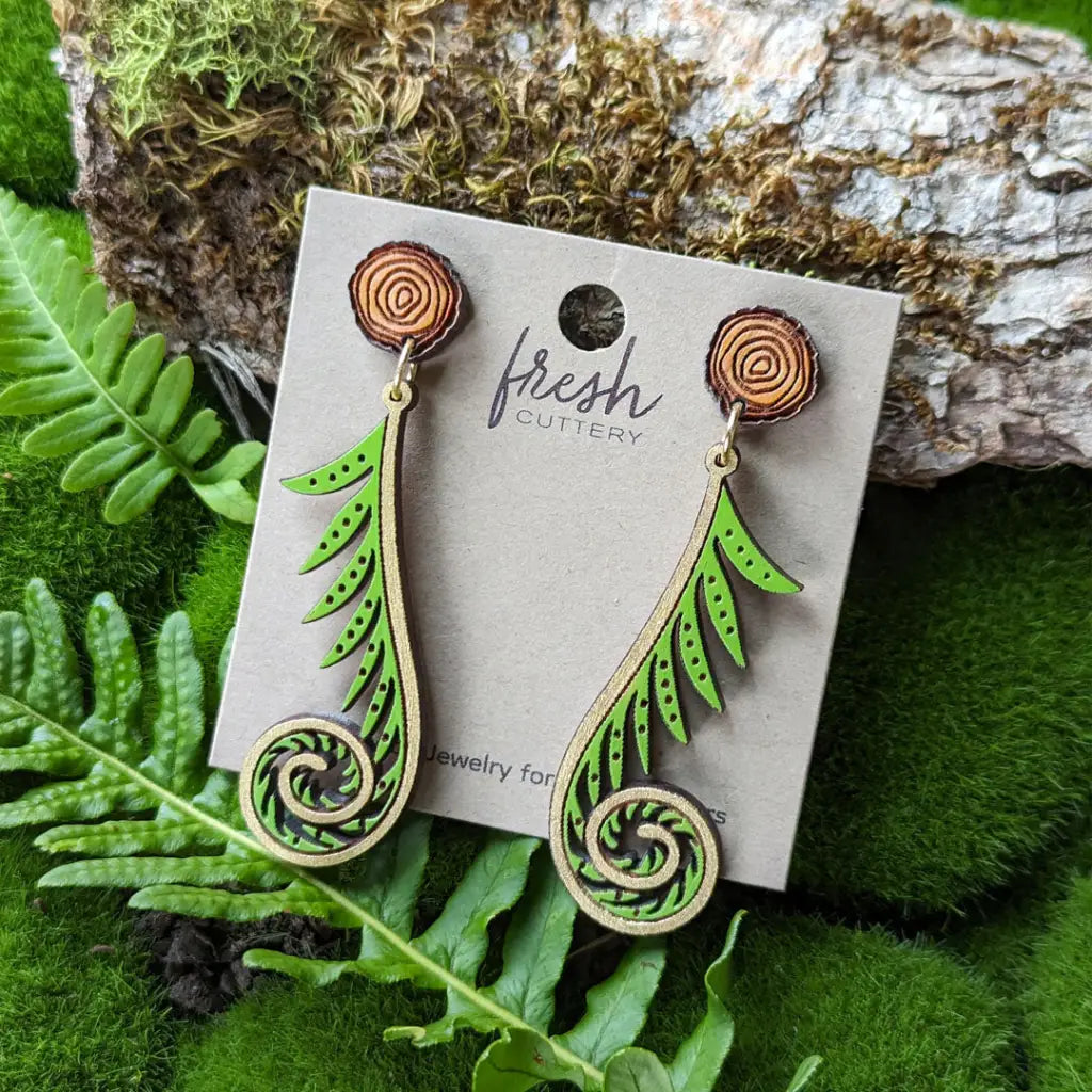 Golden Fiddlehead Fern Earrings Dangle And Drop