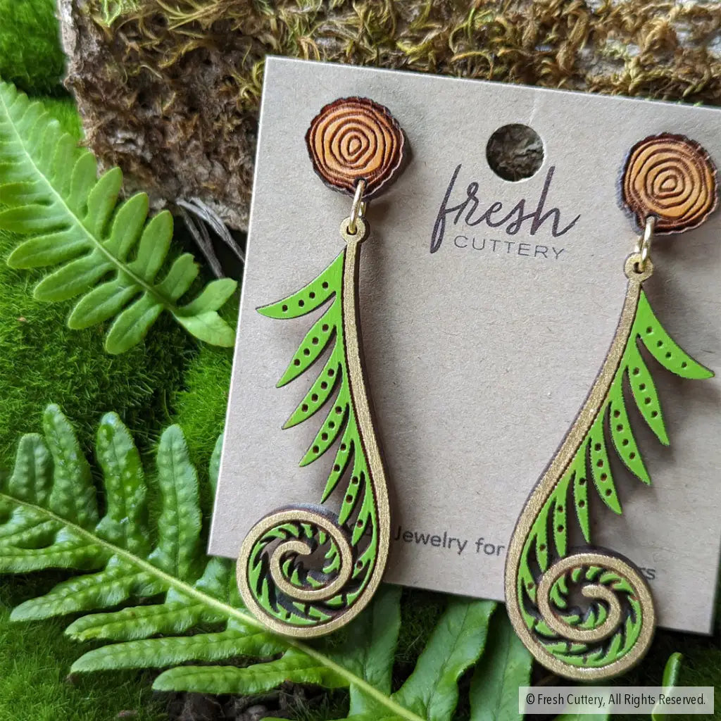 Golden Fiddlehead Fern Earrings Dangle And Drop