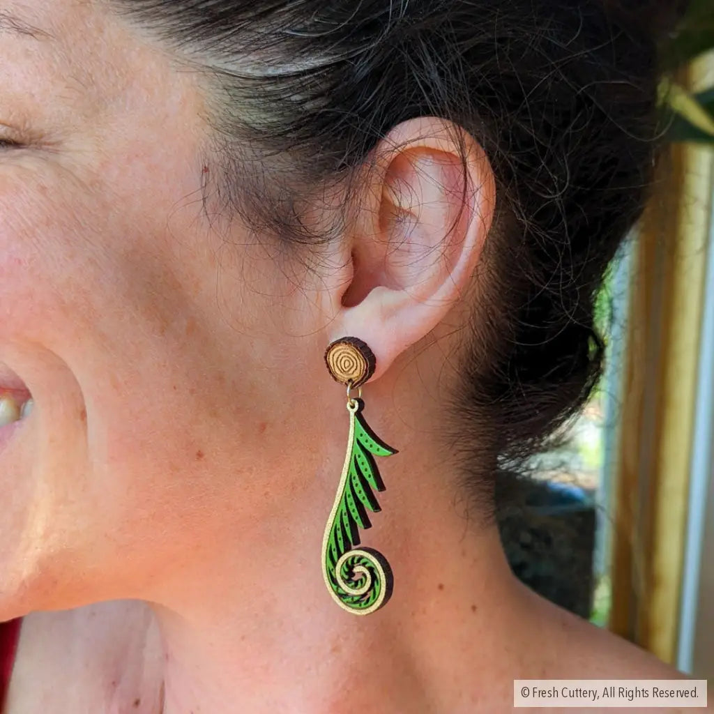 Golden Fiddlehead Fern Earrings Dangle And Drop