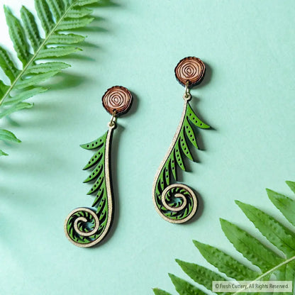Golden Fiddlehead Fern Earrings Dangle And Drop