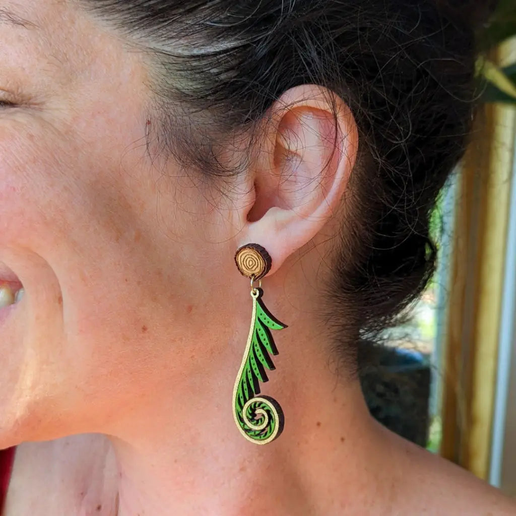Golden Fiddlehead Fern Earrings Dangle And Drop
