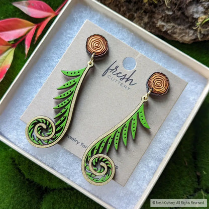 Golden Fiddlehead Fern Earrings Dangle And Drop