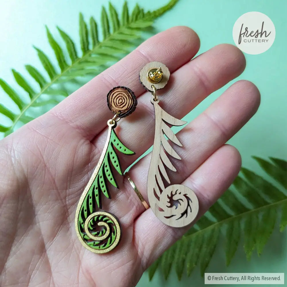 Golden Fiddlehead Fern Earrings Dangle And Drop