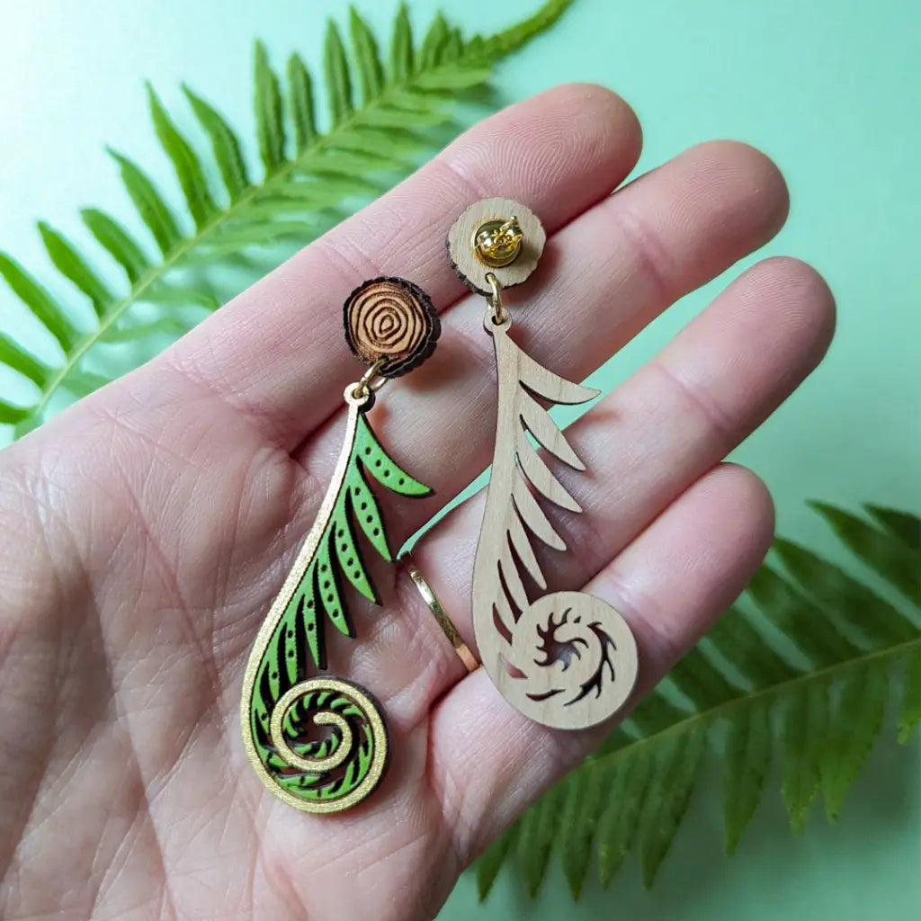 Golden Fiddlehead Fern Earrings Dangle And Drop