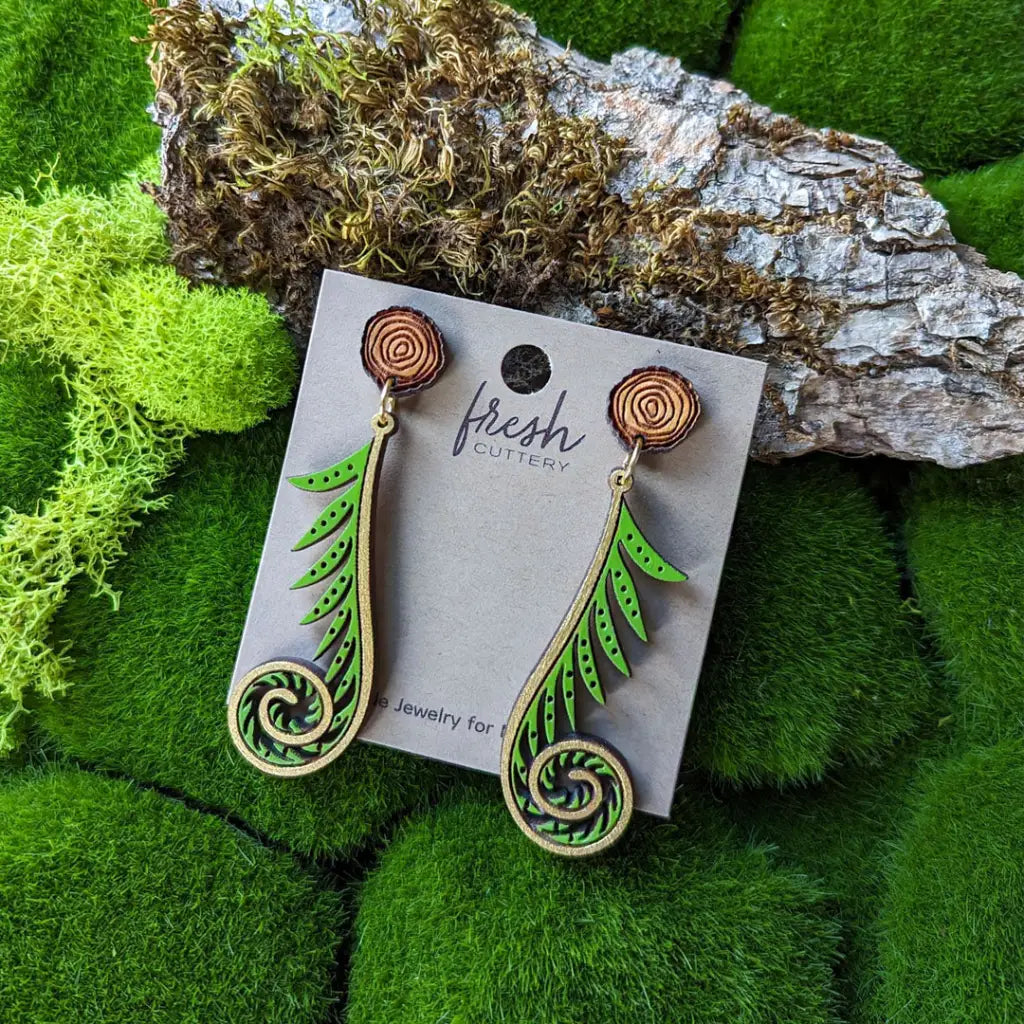 Golden Fiddlehead Fern Earrings Dangle And Drop