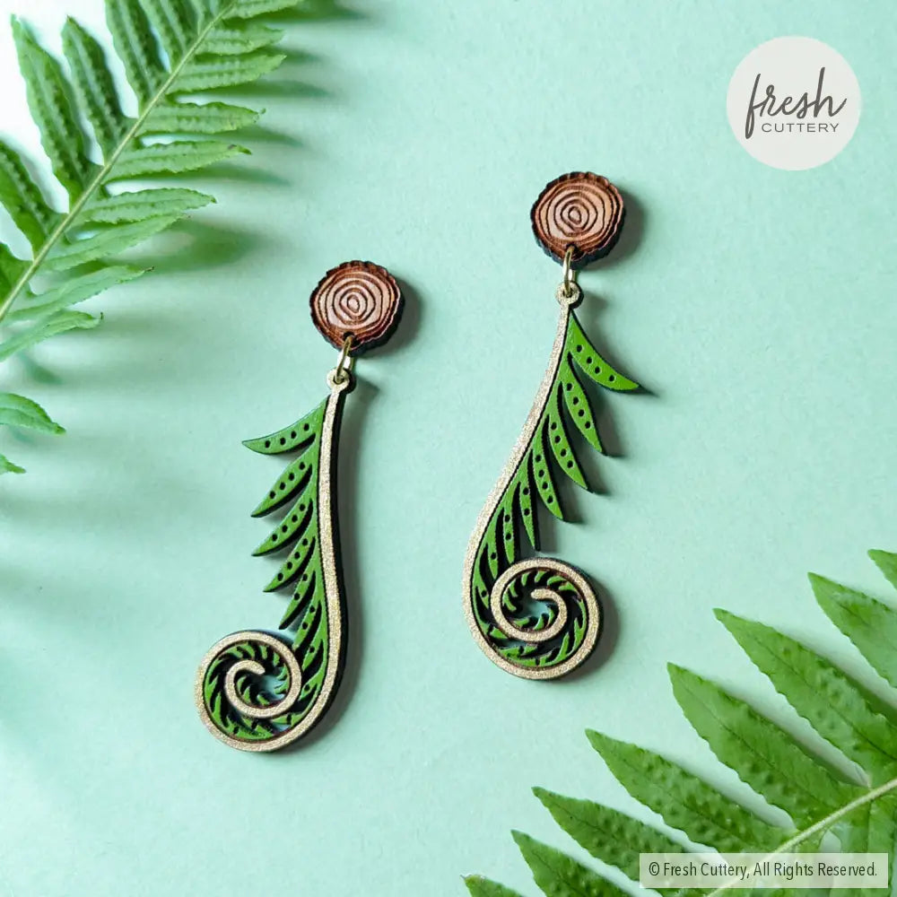 Golden Fiddlehead Fern Earrings Dangle And Drop