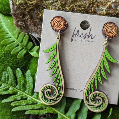 Golden Fiddlehead Fern Earrings Dangle And Drop