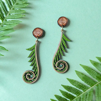 Golden Fiddlehead Fern Earrings Dangle And Drop