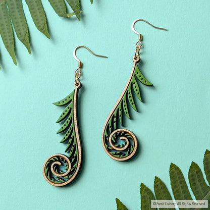 Golden Fiddlehead Fern Earrings - Gold Ear Wires - Dangle and Drop Earrings
